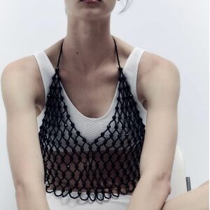 Zara Black and White Beaded Crop Top